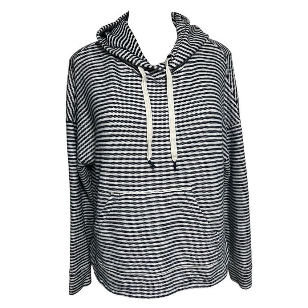 A New Day Hooded Jacket Women's Size X Blue White & Striped Pullover Cotton Knit - Picture 4 of 14